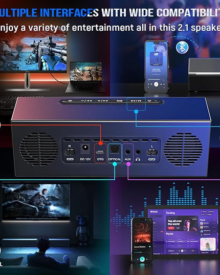 FIFINE Computer Speakers System with Subwoofer, Gaming Speaker for PC with RGB, Volume Control, Monitoring, 3.5mm Aux Input, AC Powered Speakers for Desktop Mobile TV-AmpliGame A22