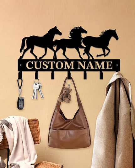 Personalized Custom Name Farm Horse Wall Key Hooks,Metal Horse Art Clothes Hooks,Metal Horse Wall Home Storage Decorative,For Front Door, Hallway, Kitchen, Bedroom,Keys,Hats (Style G)