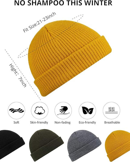SATINIOR 4 Pieces Trawler Beanie Watch Hat Roll up Edge Skullcap Fisherman Beanie Unisex