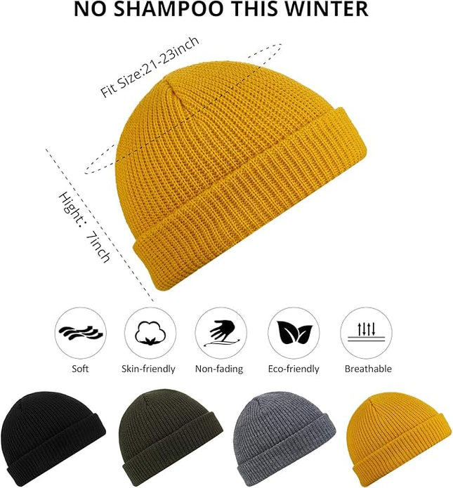SATINIOR 4 Pieces Trawler Beanie Watch Hat Roll up Edge Skullcap Fisherman Beanie Unisex
