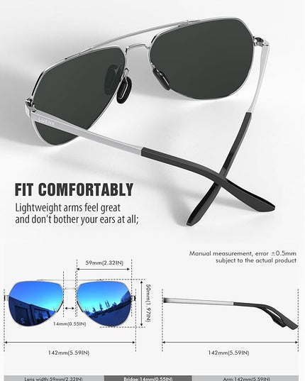 LUENX Aviator Sunglasses for Men Women Polarized New Shades Large Metal Frame - UV 400 Protection