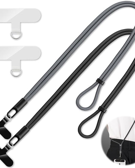 2 Pack Phone Lanyard,2×Phone crossbody strap,4×Tether Tabs,Universal Cell Phone Multifuctional Patch Polyester Lanyards,Cell Phone Lanyards for Women and Men(balck+grey)