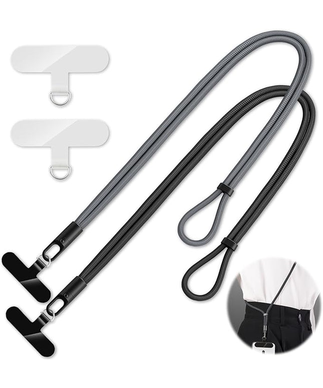 2 Pack Phone Lanyard,2×Phone crossbody strap,4×Tether Tabs,Universal Cell Phone Multifuctional Patch Polyester Lanyards,Cell Phone Lanyards for Women and Men(balck+grey)