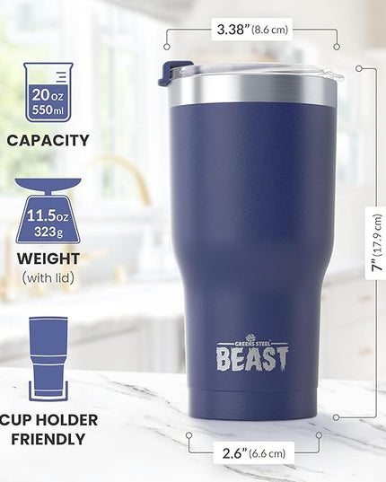 Beast 20 oz Tumbler Stainless Steel Vacuum Insulated Coffee Ice Cup Double Wall Travel Flask (Royal Blue)