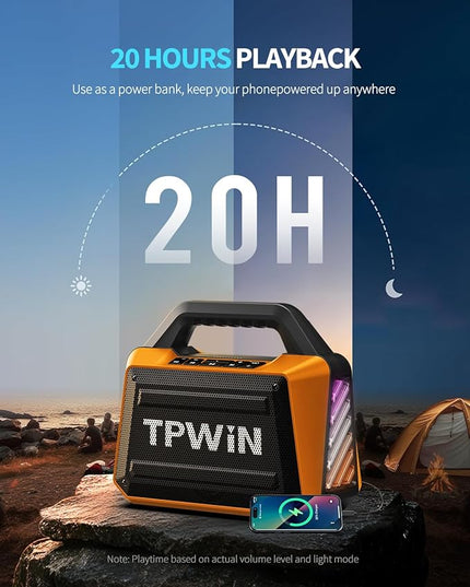 Bluetooth Speaker - 80W Loud, Rugged Outdoor Speakers, IPX6 Waterproof, 20H Playtime, Deep Bass, Lightshow, TWS, BT 5.3 Wireless, Portable for Travel Hiking Camping Beach Pool - Orange