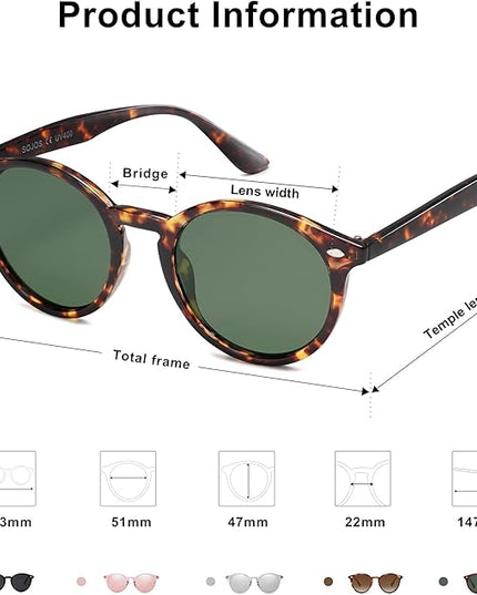 SOJOS Retro Round Polarized Sunglasses for Women Men Classic Vintage Sunnies SJ2069