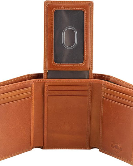 Stealth Mode Trifold Wallet - RFID Blocking Wallet with Flip ID Holder - Leather Case for Money, Credit Cards - Mens Organizer, Divided Billfold, Identity Protection - Men's Gifts (Light Brown)