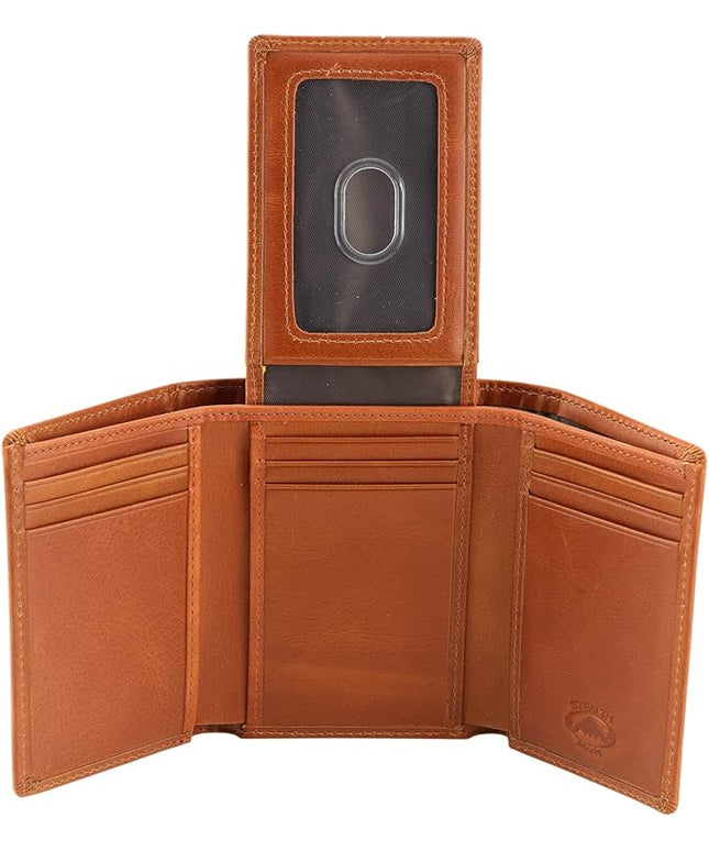 Stealth Mode Trifold Wallet - RFID Blocking Wallet with Flip ID Holder - Leather Case for Money, Credit Cards - Mens Organizer, Divided Billfold, Identity Protection - Men's Gifts (Light Brown)