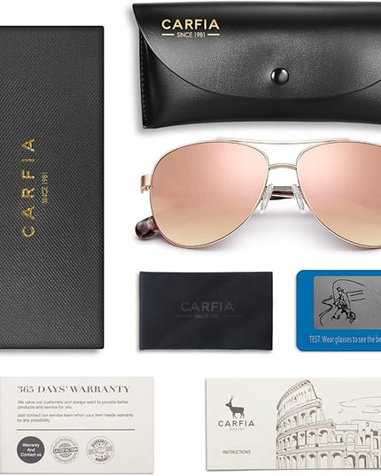 CARFIA Polarized Sunglasses for Women UV Protection Acetate Arms Metal Frame Woman's Shades CA3216