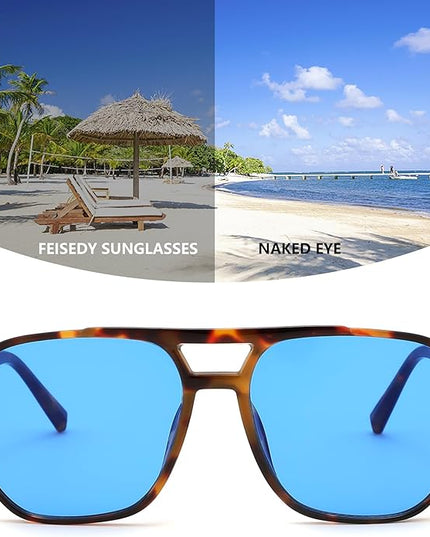 FEISEDY Retro Square Aviator Sunglasses Women Men 70s Vintage Trendy Plastic Frame Sun Glasses B2835