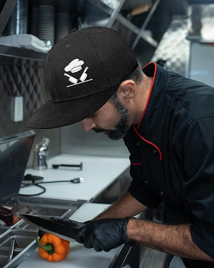 Chef Hat Flat Bill Hats for Men Funny Double Knives Kitchen Adjustable Baseball Cap Snapback Hat for Women