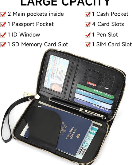 Leather RFID Blocking Passport Holder Travel Wallet, Passport Cover/Travel Wallet for Women/Men with