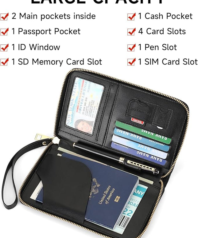 Leather RFID Blocking Passport Holder Travel Wallet, Passport Cover/Travel Wallet for Women/Men with