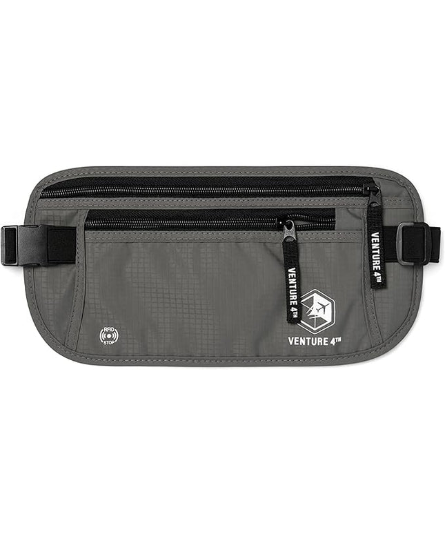 VENTURE 4TH Money Belt for Travel – Hidden Under-Clothes RFID Blocking Passport Holder & Slim Travel Wallet Pouch for Men & Women to Protect Cash, Cards & Documents (Gray)