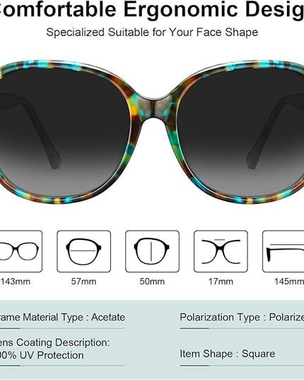 CARFIA Acetate Oversized Square Polarized Sunglasses for Women UV Protection Retro Trendy Big Shades