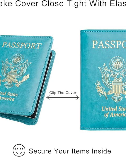WALNEW Passport Holder for Travel, RFID Passport Cover Wallet for Women Men, PU Leather Passport Book Card Holder Case with Pen, Travelling Essentials for Flying