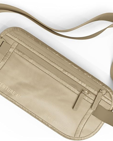 VENTURE 4TH Money Belt for Travel – Hidden Under-Clothes RFID Blocking Passport Holder & Slim Travel Wallet Pouch for Men & Women to Protect Cash, Cards & Documents (Sleek Beige)