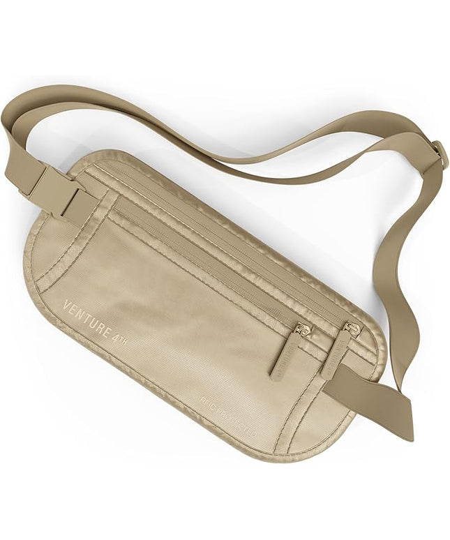 VENTURE 4TH Money Belt for Travel – Hidden Under-Clothes RFID Blocking Passport Holder & Slim Travel Wallet Pouch for Men & Women to Protect Cash, Cards & Documents (Sleek Beige)