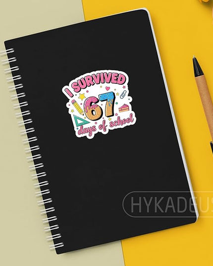 (3Pcs) I Survived 67 Days of School Sticker Funny 67 Ice Cream Teachers Students Vinyl Decals Waterproof for Water Bottle, Tumbler, Laptop, Phone Case, 3" x 2.9"