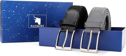 Radmire 2 Pack Elastic Braided Woven Canvas Belts for Men and Women