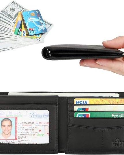 Wallet for Men-Genuine Leather RFID Blocking Bifold Stylish Wallet With 2 ID Window