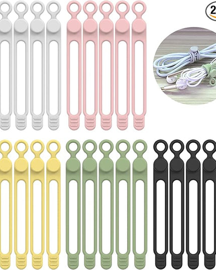[25Park]UMUST Silicone Cable Ties,Reusable Cable Management Organizer,Cable Straps,Cord Ties,Multipurpose Elastic Cord Organizer for Bundling and Fastening Cable Cords Wires(Multi -colored)