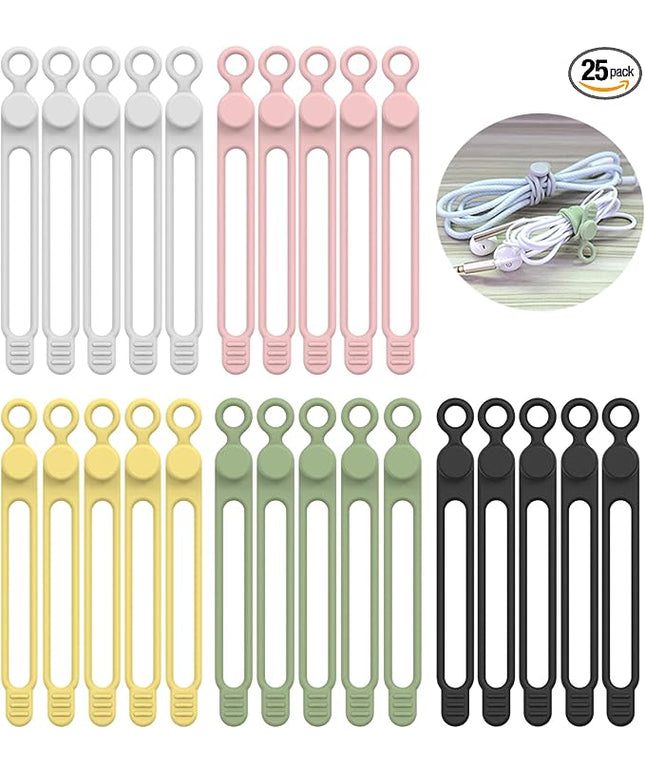 [25Park]UMUST Silicone Cable Ties,Reusable Cable Management Organizer,Cable Straps,Cord Ties,Multipurpose Elastic Cord Organizer for Bundling and Fastening Cable Cords Wires(Multi -colored)