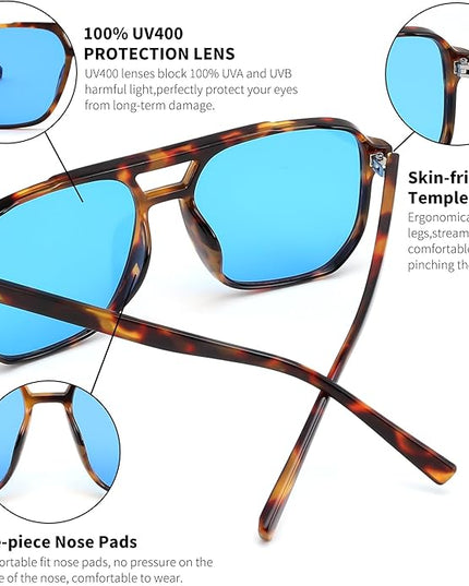 FEISEDY Retro Square Aviator Sunglasses Women Men 70s Vintage Trendy Plastic Frame Sun Glasses B2835