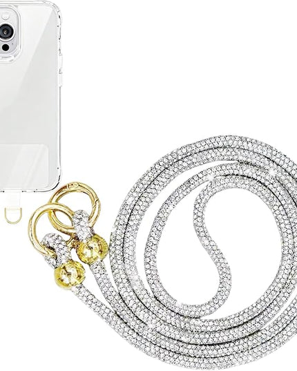 Crystal Phone Lanyard for Women Sparkling Crossbody Phone Strap with Full Rhinestone Bling Anti-Theft Phone Strap