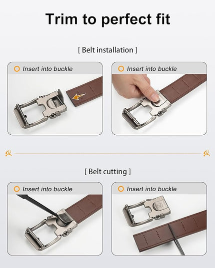 JUKMO 1.5" (38mm) Leather Ratchet Belt for Men in Gift Box