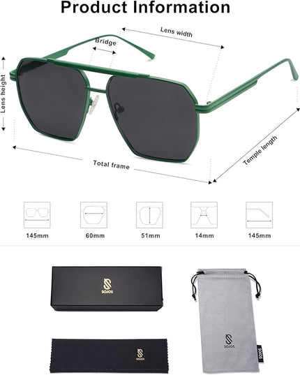 SOJOS Retro Oversized Square Polarized Sunglasses for Women Men Vintage Shades Classic Large Metal Sun Glasses