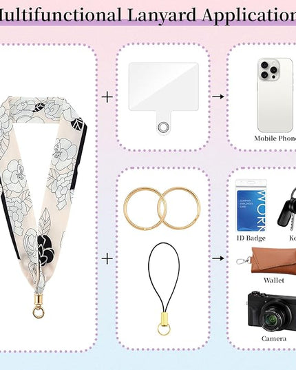 ZOOEASS Phone Lanyard Charm with Tether Tab Neck Lanyards for ID Badges Car Key Women Cute Scarf Keychain Strap Around Neck