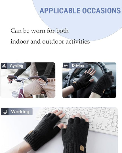Fingerless Gloves Half Finger Winter Warm Knitted Gloves Working Running Biking Driving for Men and Women