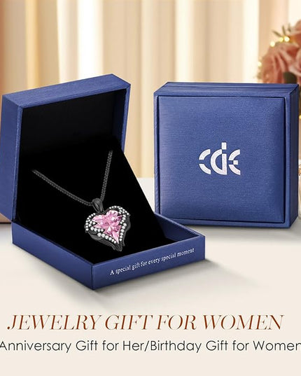 CDE Christmas Gifts for Women Angel Wings Necklace for Women with Birthstone, Love Heart Silver Tone/Gold Tone Pendant, Ideal Anniversary or Birthday Jewelry Gifts for Wife Girlfriend Her