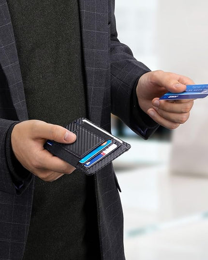 RUNBOX Slim Minimalist Wallet 8-12 Cards Front Pocket RFID Blocking Leather Small Thin Card Holder Wallets for Men and Women Gifts for Him
