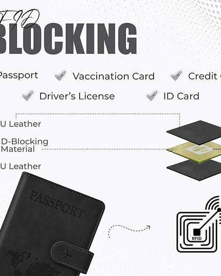 Passport Holder for Travel Essentials, Passport Wallet Cover Case for Travel Must Haves Accessories,Passport Book Holders for Women and Men BLACK (BLACK)