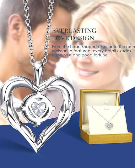 Beam & Bask 2-3 Ct Moissanite Heart Necklaces for Women, 18K Gold Plated Romantic Pendant for Anniversary Birthday, 925 Sterling Silver Jewelry for Wife Girlfriend Mom Her