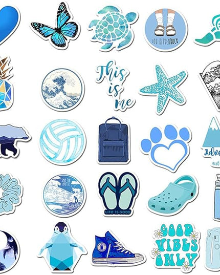 Girl's Blue Aesthetic Stickers - Waterproof Cute Stickers 50 PCS for Water Bottle, Laptop, Phone - Teens & Kids