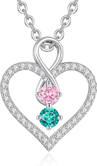LOUISA SECRET Infinity Double Birthstone Necklace, 925 Sterling Silver Tiny Pendant Heart Necklace for Women Wife Her, Best Jewelry Gift Heart Jewelry Meaningful Gift for Valentine's Day, Christmas, Birthday Anniversary