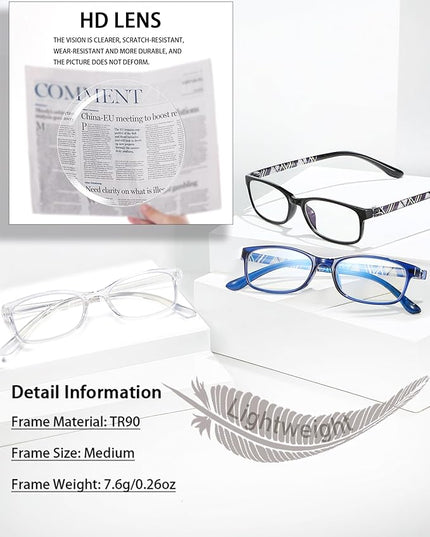 EYEURL Reading Glasses for Women-Blue Light Blocking For Men Women-3 Pack Computer Readers 1.5 Spring Hinge Anti UV Ray/Eye Strain/Glare Eyeglasses