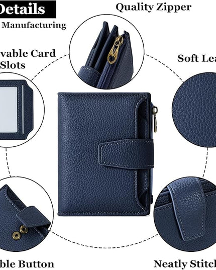 Airkit Small Wallet Women RFID Blocking Soft Leather Bifold Compact Card Holder Wallet for Women with Zipper Coin Pocket 4 ID Window
