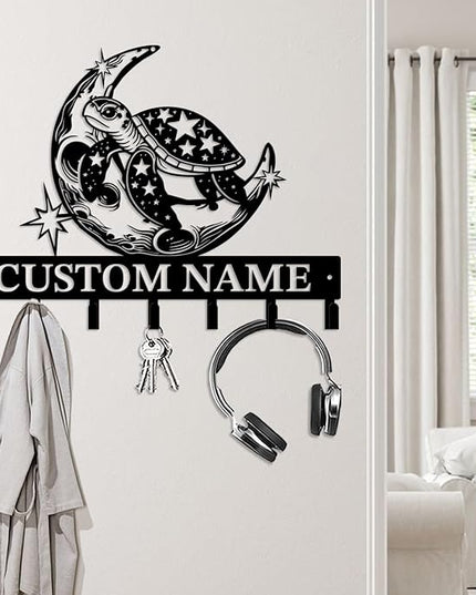 Casebrick Custom Sea Turtle Metal Wall Hooks,Key Holder-Personalized Iron Wall Decor for Keys, Coats & Home Organization (Black, Handmade,Decorative for Entryway, Beach,Bedroom,Office) (Style K)
