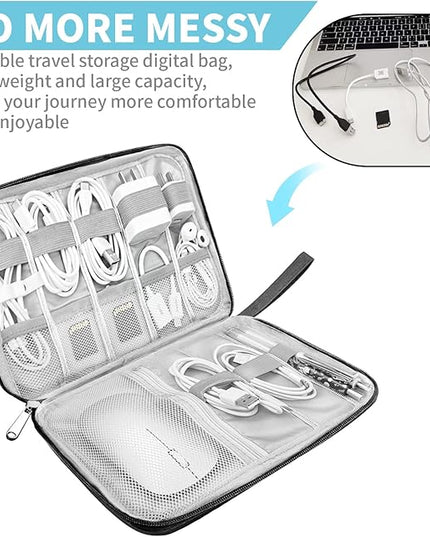 Electronics Organizer Travel Case,Electronic Accessories Storage Bag,Travel Cord Organizer Bag for Small Charging Cord Storage,Cables,2 Packs Black&Grey