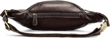 Genuine Leather Fanny Pack large capacity Crossbody Waist Bag with Zipper phone Pockets coffee