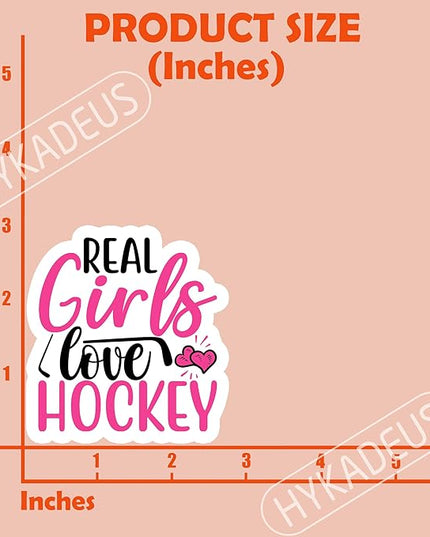 (3Pcs) Real Girls Love Hockey Pink Sticker Girls Hockey Stickers Waterproof Vinyl Decal for Books Laptops Phones Tumblers Water Bottles, Hockey Gifts For Teen Girls Team, Hockey Fan, Size 3 x 2.8 Inch