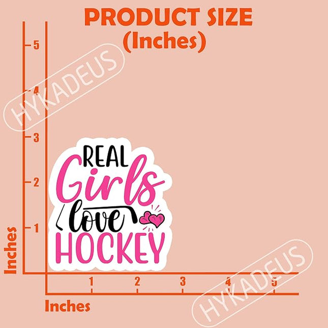 (3Pcs) Real Girls Love Hockey Pink Sticker Girls Hockey Stickers Waterproof Vinyl Decal for Books Laptops Phones Tumblers Water Bottles, Hockey Gifts For Teen Girls Team, Hockey Fan, Size 3 x 2.8 Inch