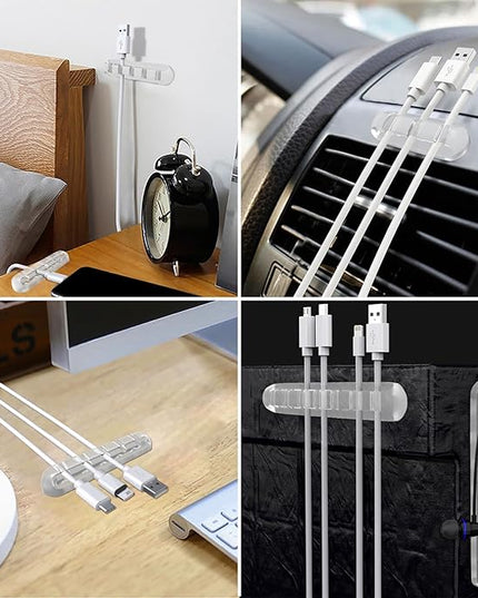 SOULWIT Cable Holder Clips, 3-Pack Cable Management Cord Organizer Clips Silicone Self Adhesive for Desktop USB Charging Cable Nightstand Power Cord Mouse Cable Wire PC Office Home