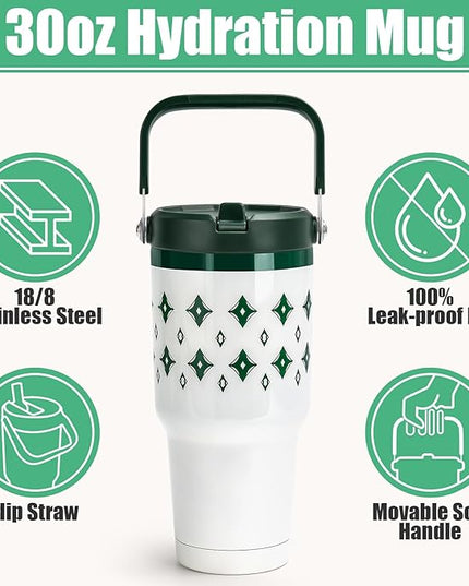 30 oz Flip Straw Tumbler, Stainless Steel Vacuum Insulated Tumblers with Handles, Reusable Insulated Water Bottle for Home, Office, Leakproof, Fit in Cup Holder