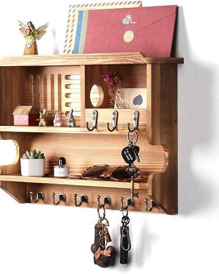 Mutsault Key Holder for Wall, Mail and Key Holder for Home Decor, Key and Mail Holder for Wall with Key Hooks, Brown