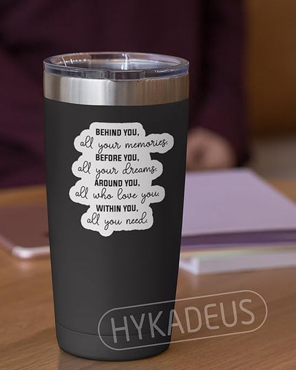 (3Pcs) Inspirational Quote Stickers “Behind You All Your Memories” Positive Encouraging Message Waterproof Vinyl Decals for Water Bottle, Laptop, Journal, Planner, Scrapbooking, 3" x 2.8"